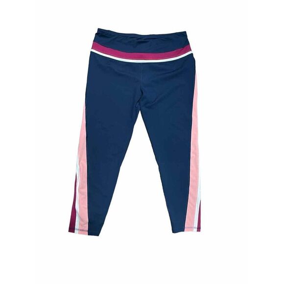 DSG|WOMEN’S ACTIVEWEAR CROPPED LEGGINGS NAVY/ MULTICOLOR STRIPED COLOR-BLOCK‎ L - Picture 1 of 6